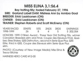 2000 Harness Heroes #12-00 Miss Elina Back
